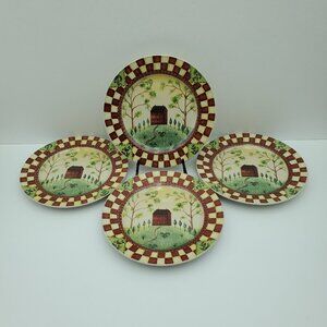 Thomson Pottery Country Home Salad Plates Checkerboard Farm House Dessert Plates